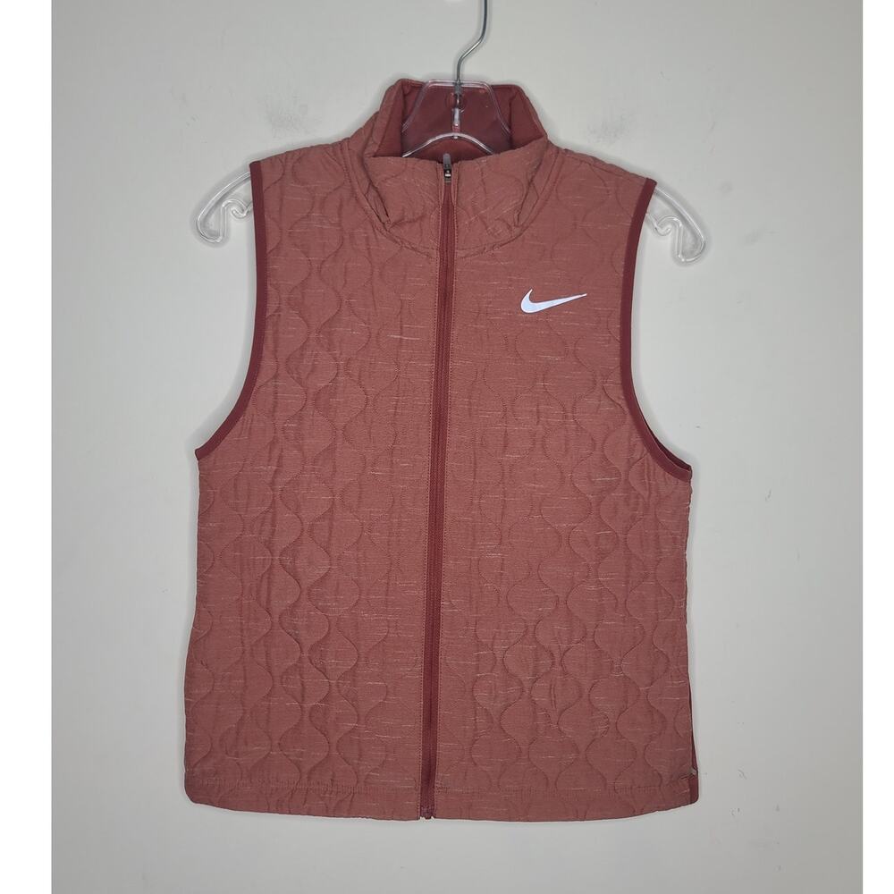 Nike Running Aerolayer terracotta red quilted vest with zipper pockets - XS
